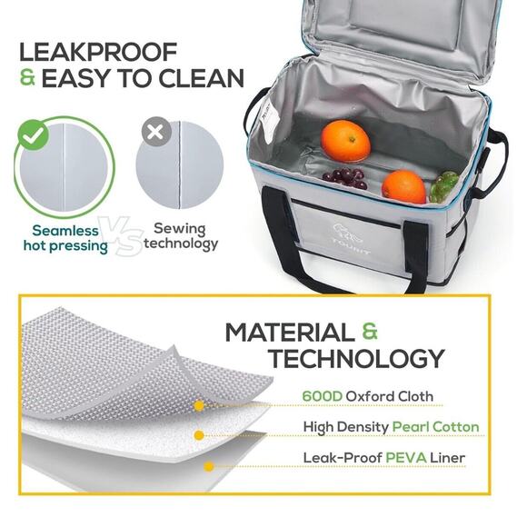 TOURIT Portable 50-Can Collapsible Rolling Soft Cooler with 29L Space & white - Picture 4 of 4